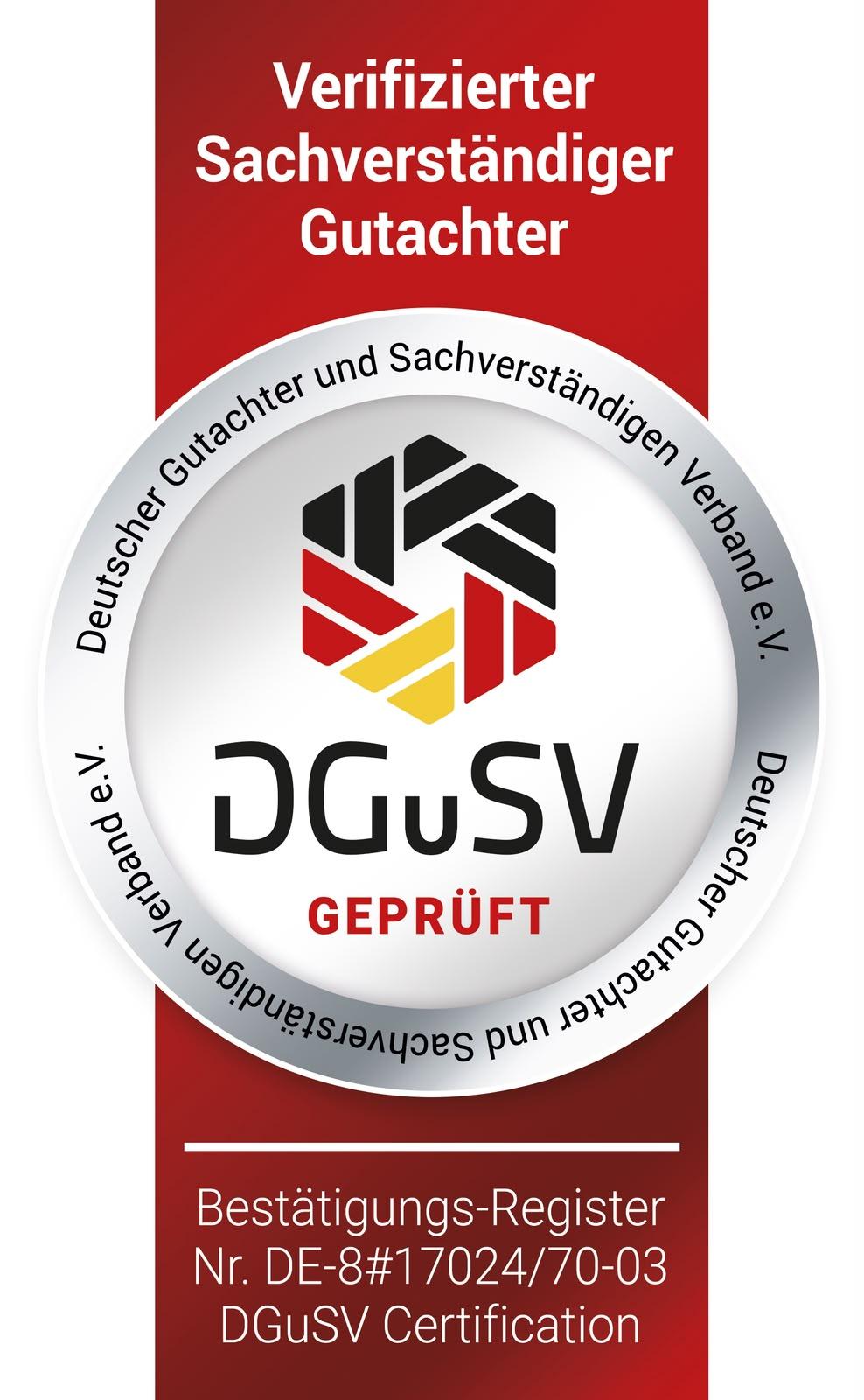 DGuSV verifizierter Sachverständiger Gutachter DGuSV verifizierter Sachverständiger Gutachter Zertifikat